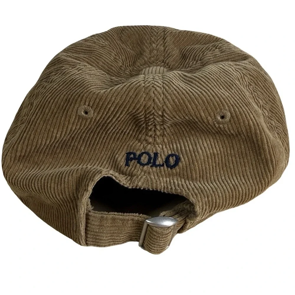Vintage 90s Ralph Lauren Tan Brown Corduroy Strapback Hat One Size All Preppy